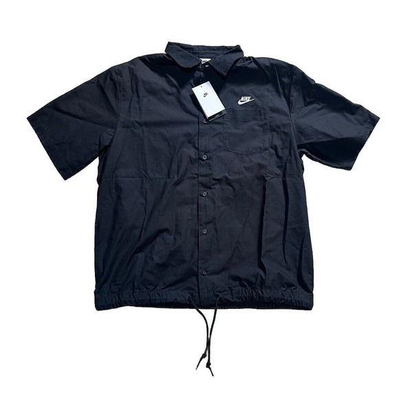 Nike Club Oxford Short-Sleeve Button-Up Shirt Black Men's Small (FN3902-010) - Picture 1 of 5